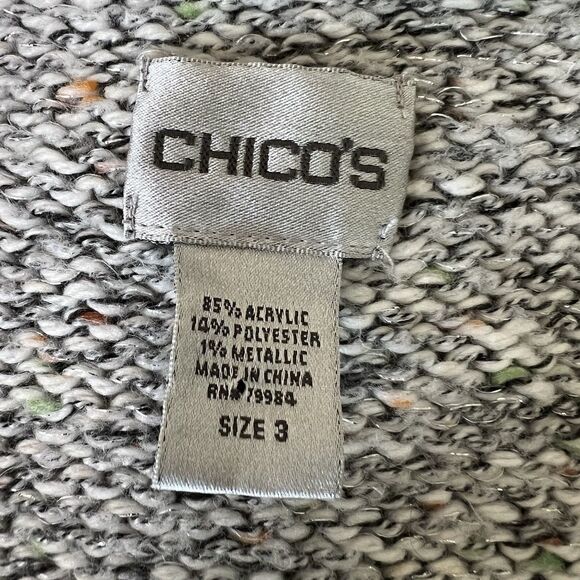 Chicos Sleeveless Cardigan Womens 3 XL Gray Metallic Shawl Collar Button Down - Picture 2 of 8
